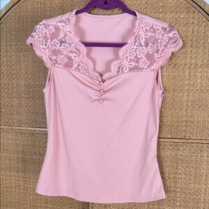Elegant Pink Lace Trim Top